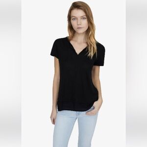 Sanctuary Uptown Linen Layered Look T-Shirt, Notched Collar, Black, Size S